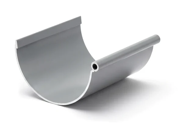 A half-round gutter in grey, its front edge rolled into a round bead